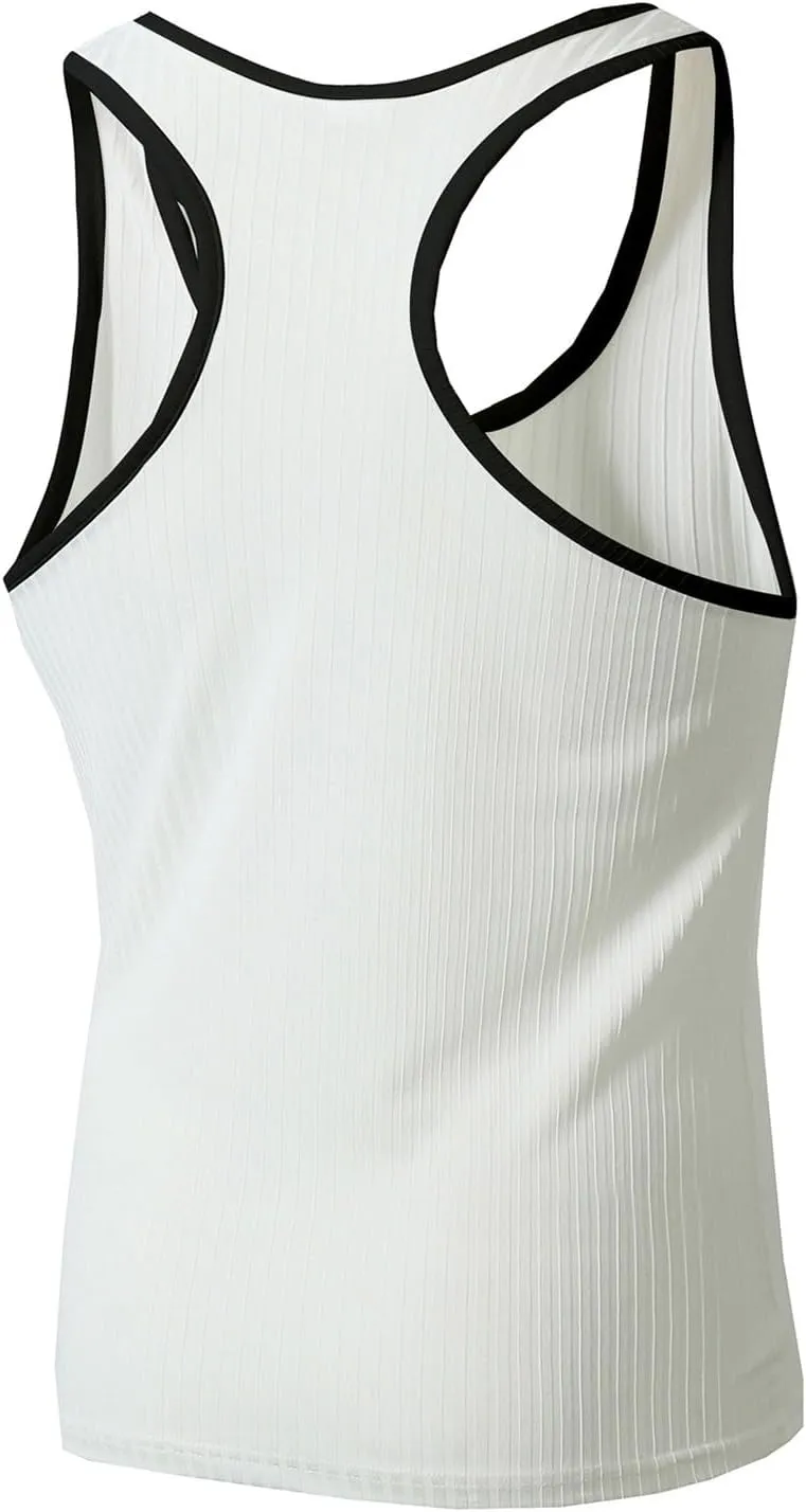 Muscle Tank Tops for Men Knitted Vertical Stripe Fitness Sports Slim Fit Men's Vest
