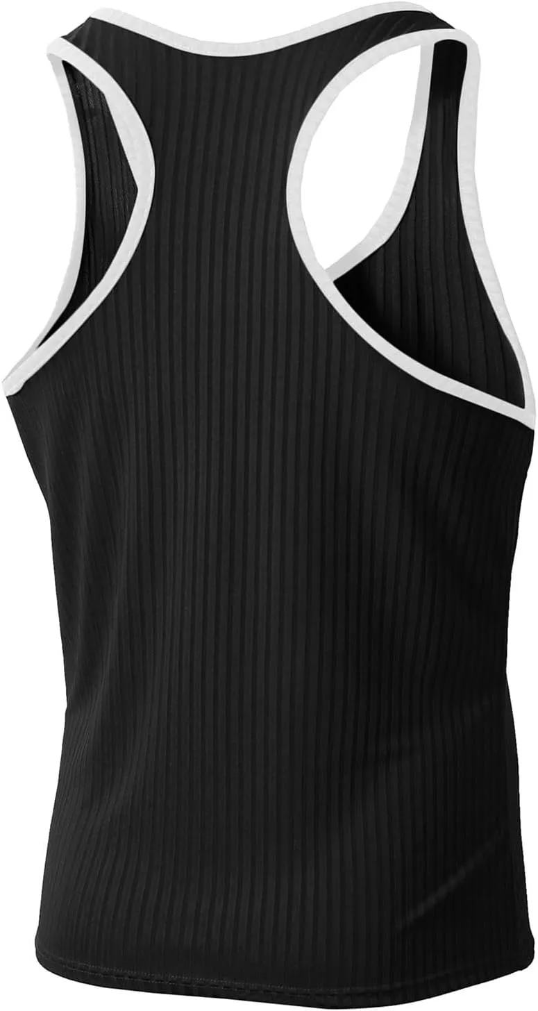 Muscle Tank Tops for Men Knitted Vertical Stripe Fitness Sports Slim Fit Men's Vest