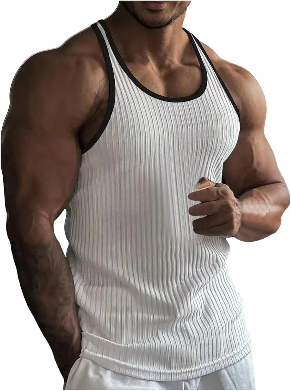Muscle Tank Tops for Men Knitted Vertical Stripe Fitness Sports Slim Fit Men's Vest