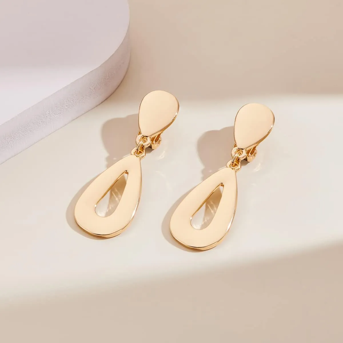 MUYAN Gold Clip On Drop Earrings for Women Non Piercing Dangle Earrings Fashion Jewelry