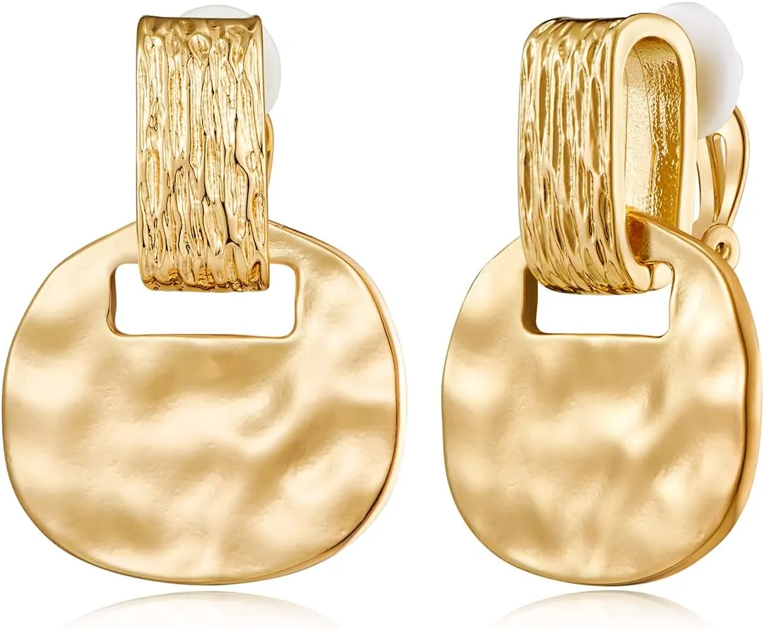 MUYAN Gold Clip On Drop Earrings for Women Non Piercing Dangle Earrings Fashion Jewelry