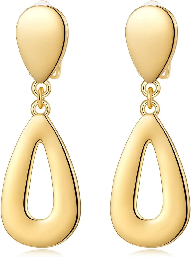 MUYAN Gold Clip On Drop Earrings for Women Non Piercing Dangle Earrings Fashion Jewelry
