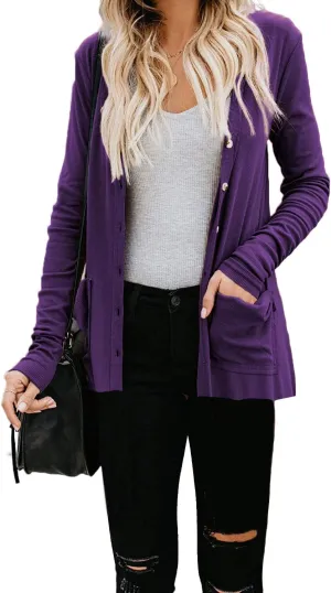 Naggoo Women's Cardigans Button Down Solid Knit Loose Cardigans with Pockets