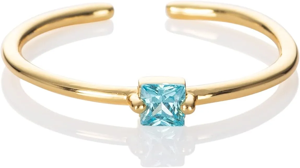 namana Dainty Gold Ring for Women with a Single Coloured Stone, Cute Single Stone Rings for Women, Adjustable Open Rings for Women with a Square Stone, Simple Gold Rings for Women