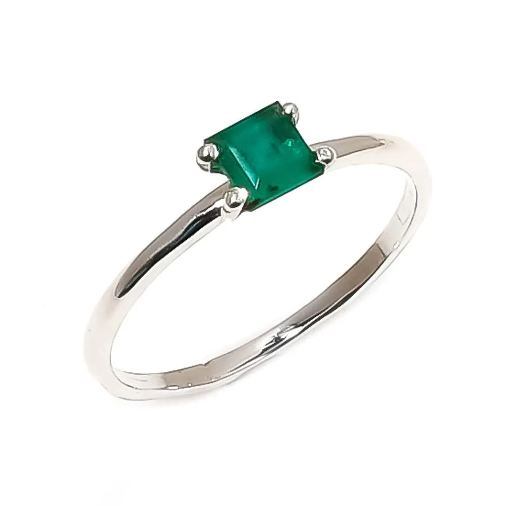 Natural Emerald Gemstone Band for Girls/Solitaire Stacked Rings For Woman / 925 Sterling Silver Ring / 4x4 mm (Yellow Gold, 5.5)