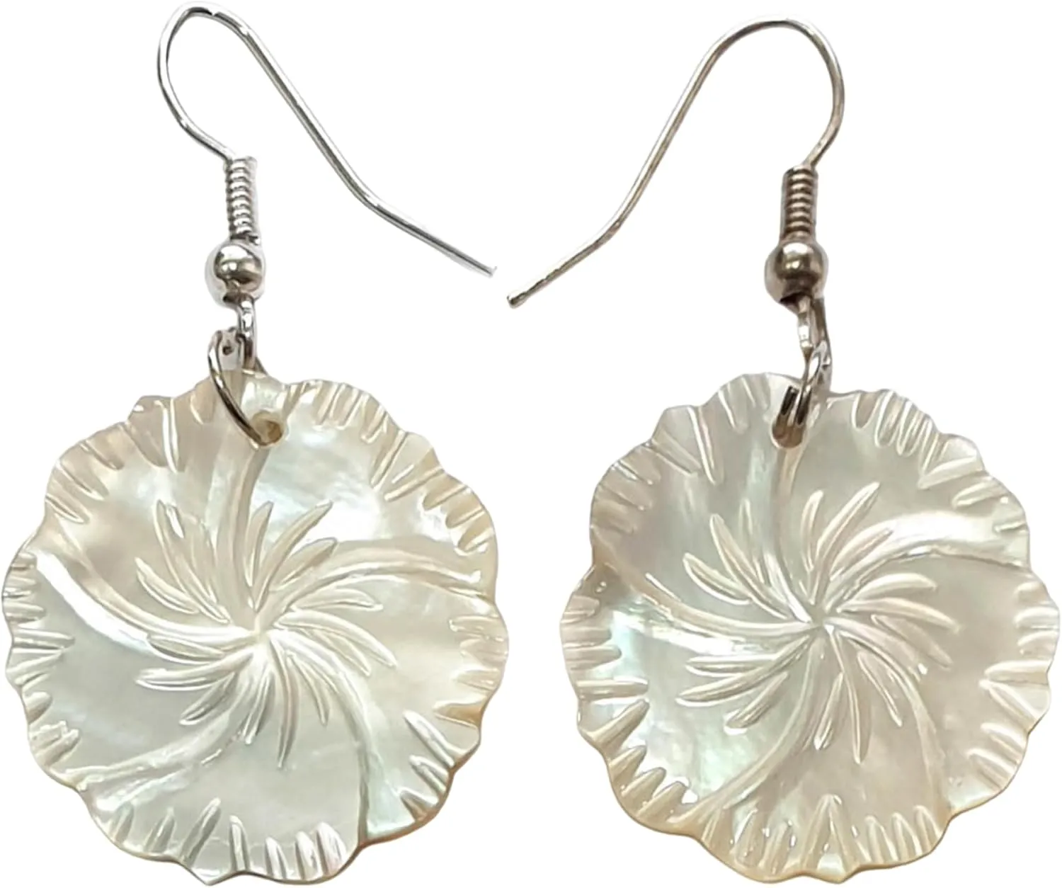 Natural Mother of Pearl Earrings, Hand Carved Flower Mother of Pearl Shell Earrings for Women, Dangle Drop Handmade Seashell Earrings Fashion Jewelry AA205