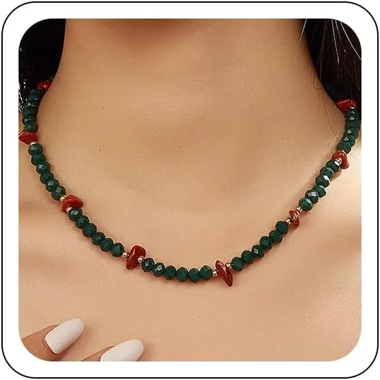 Natural Stone Beaded Necklace for Women,Handmade Beads Choker Necklace Boho Healing Crystal Necklace Surfer Beach Necklace Gothic Necklaces Summer Jewelry