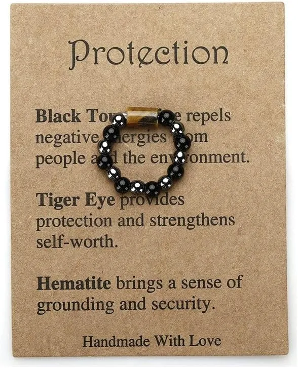 Natural Stone Stretch Rings for Women Men Handmade Crystal Beaded Anxiety Protection Rings Healing Stones Ring Holiday Birthday Jewelry Gifts
