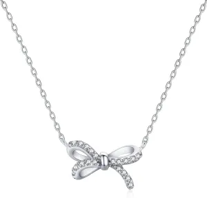 Necklaces for Women, 925 Sterling Silver Bow With Cubic Zirconia 14K White Gold Plated Necklace,Simple Gold Plated Jewelry Gift for Women,For Family, Loved Ones, Friends
