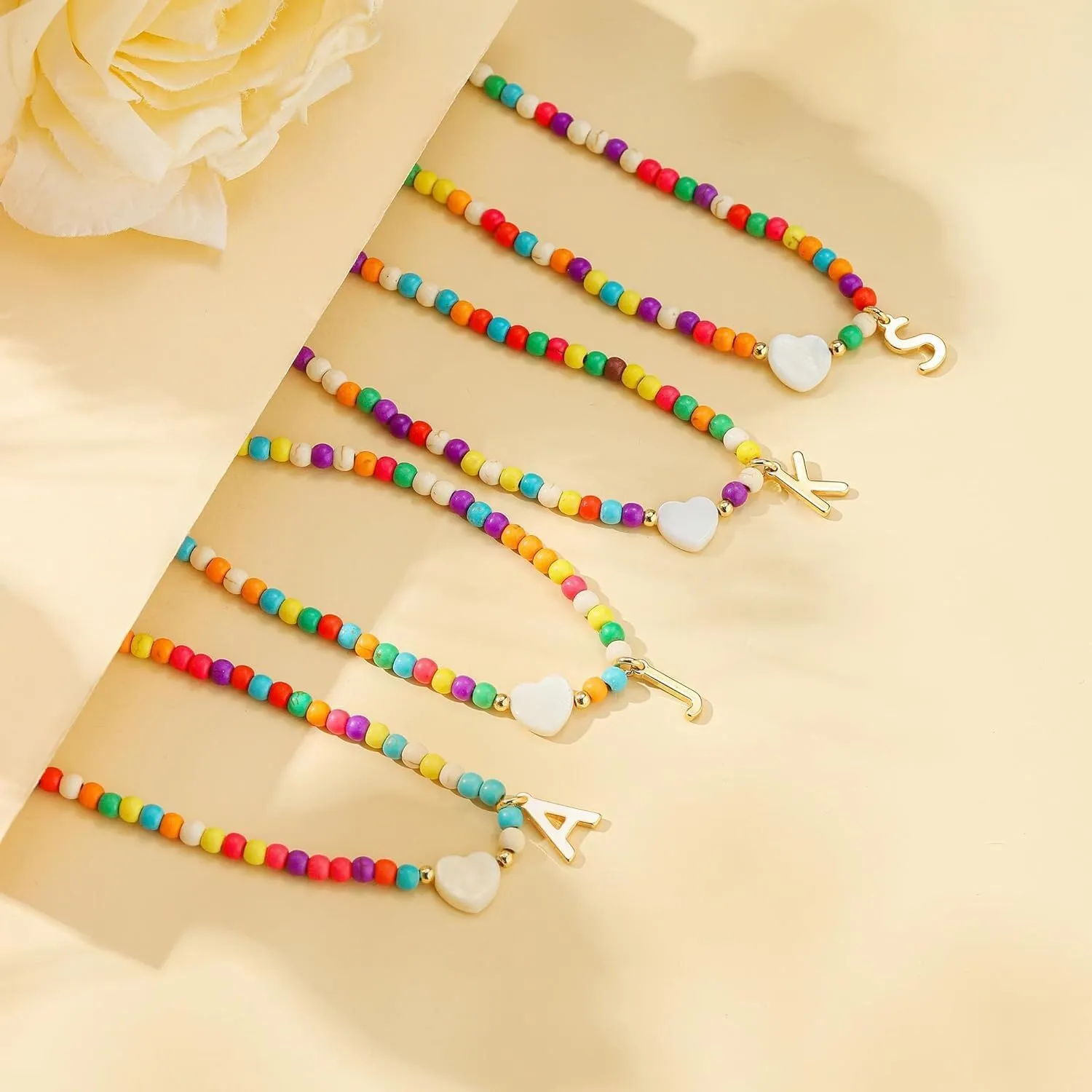 Necklaces for Women,Colorful Beaded Choker Necklaces for Teen Girl Gifts Bohemian Letter Choker Necklace Jewelry for Teen Girls Birthday Gifts