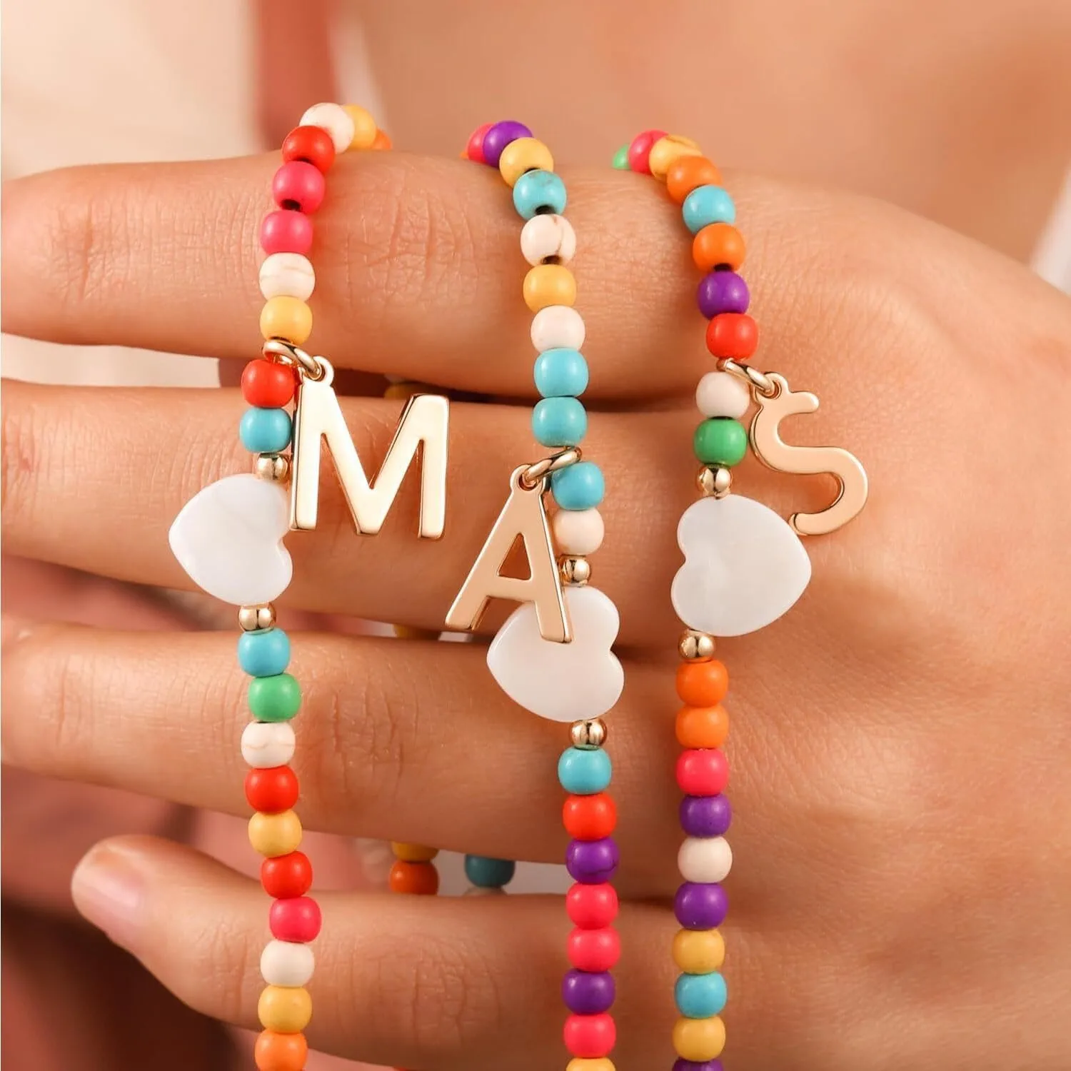 Necklaces for Women,Colorful Beaded Choker Necklaces for Teen Girl Gifts Bohemian Letter Choker Necklace Jewelry for Teen Girls Birthday Gifts