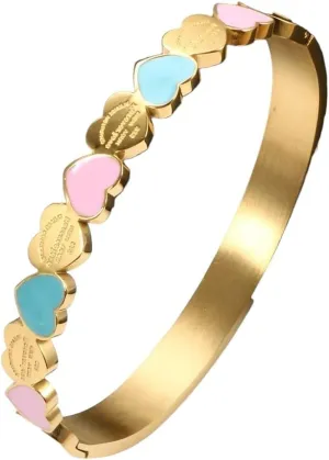 New 2024 Cute Love Heart Gold Plating Staiess Steel Lucky Cuff Bangles Women Girls Wedding Party Charm Bangles Jewelry Gift Fashion Accessories