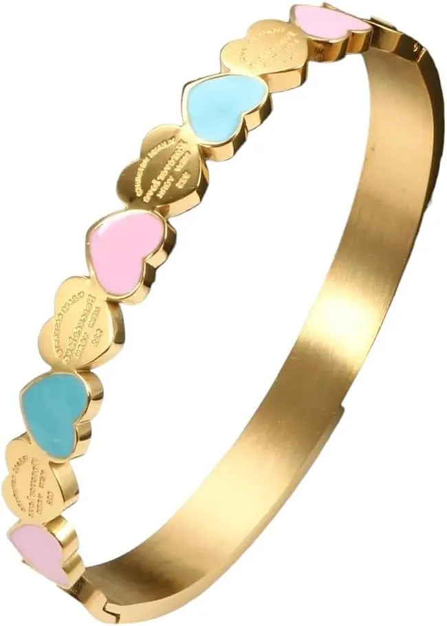 New 2024 Cute Love Heart Gold Plating Staiess Steel Lucky Cuff Bangles Women Girls Wedding Party Charm Bangles Jewelry Gift Fashion Accessories