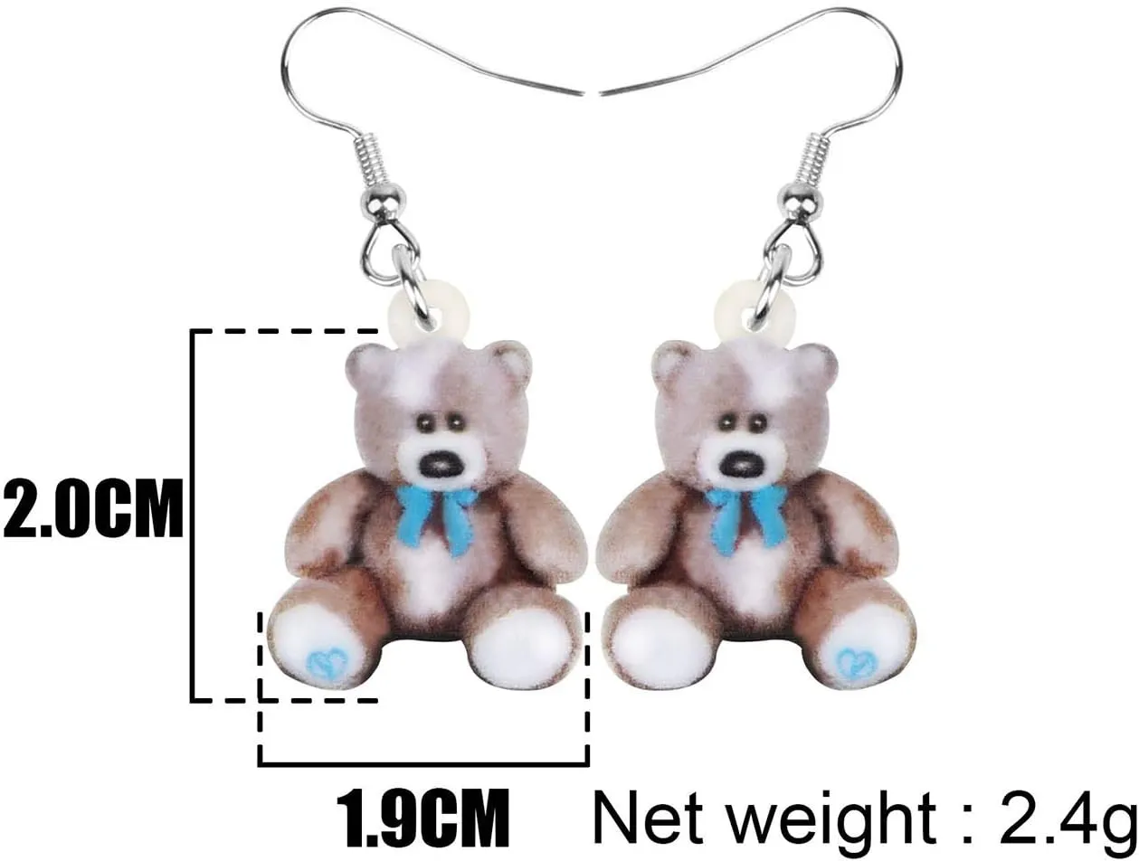 NEWEI Cute Acrylic Fuzzy Doll Bear Earrings 2D Print Dangle Jewelry for Women Funny Accessories Gifts Charm