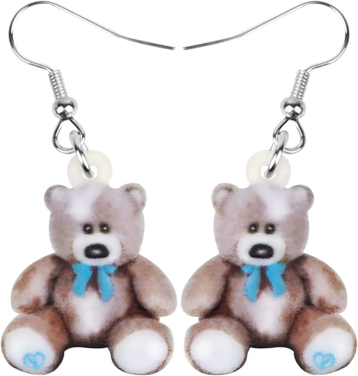 NEWEI Cute Acrylic Fuzzy Doll Bear Earrings 2D Print Dangle Jewelry for Women Funny Accessories Gifts Charm