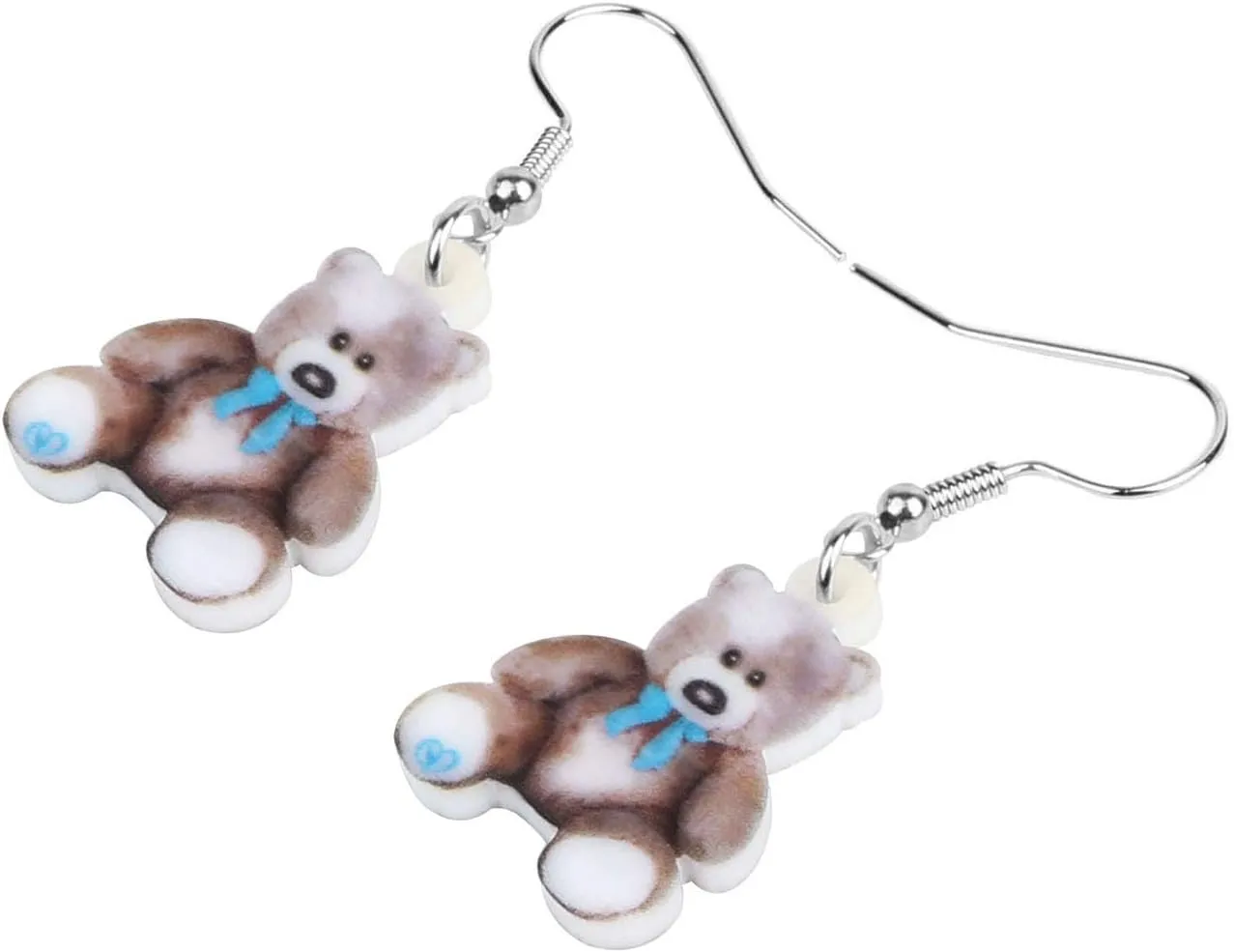 NEWEI Cute Acrylic Fuzzy Doll Bear Earrings 2D Print Dangle Jewelry for Women Funny Accessories Gifts Charm