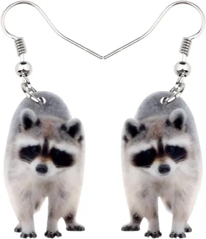 NEWEI Cute Acrylic Grey Raccoon Earrings Dangle Fun Wild Animal Jewelry for Women Charms