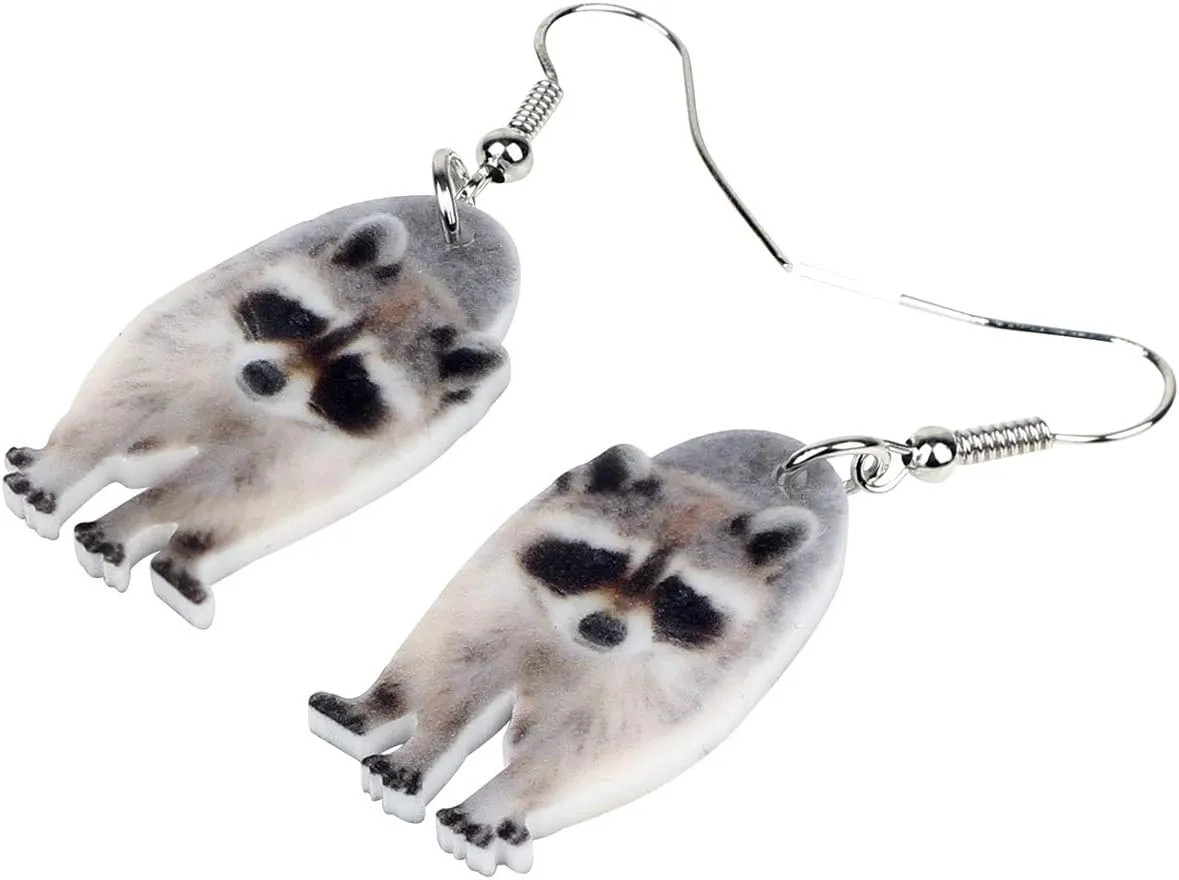 NEWEI Cute Acrylic Grey Raccoon Earrings Dangle Fun Wild Animal Jewelry for Women Charms
