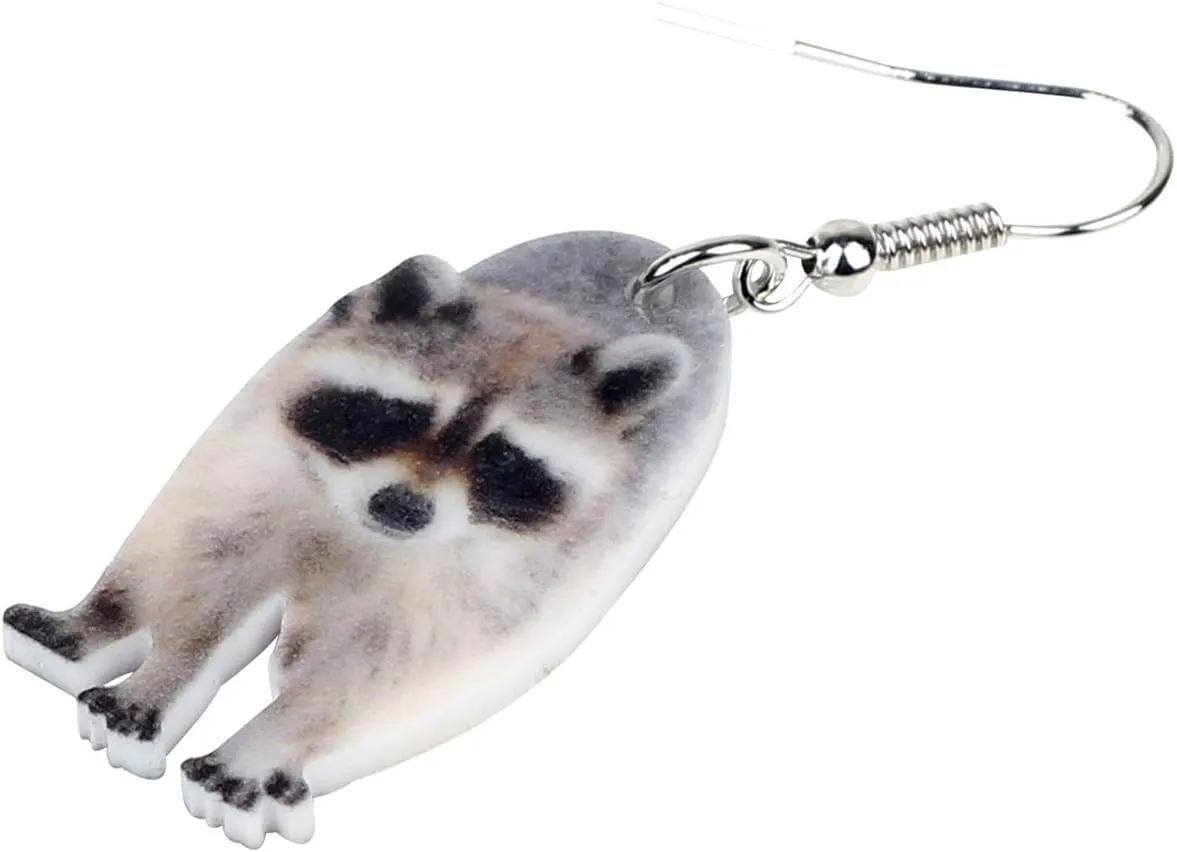 NEWEI Cute Acrylic Grey Raccoon Earrings Dangle Fun Wild Animal Jewelry for Women Charms