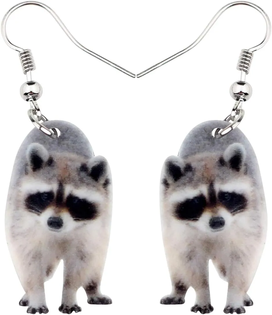 NEWEI Cute Acrylic Grey Raccoon Earrings Dangle Fun Wild Animal Jewelry for Women Charms
