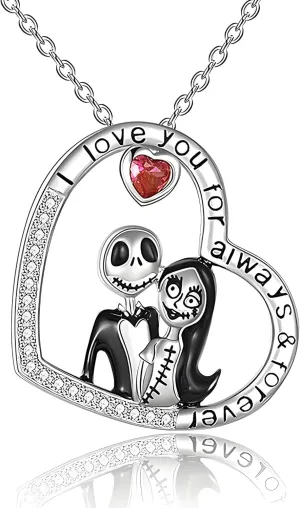 Nightmare Necklace Gifts Sterling Silver Jack Infinity Heart Family Pendant I Love You Forever Skull Jewelry Birthday Gifts for Women Wife Daughter Girlfriend Gothic Jewelry Christmas Giftschristmas-romantic Halloween fashion gift