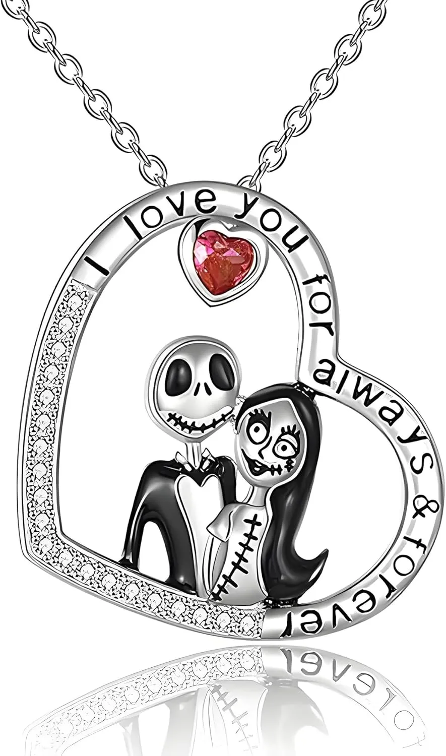 Nightmare Necklace Gifts Sterling Silver Jack Infinity Heart Family Pendant I Love You Forever Skull Jewelry Birthday Gifts for Women Wife Daughter Girlfriend Gothic Jewelry Christmas Giftschristmas-romantic Halloween fashion gift