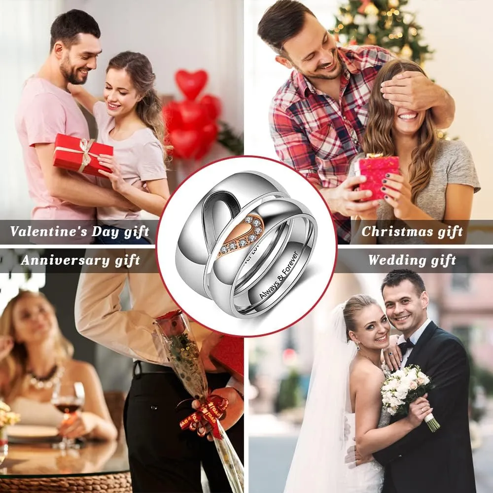 Nobelook Personalized Promise Rings Matching Rings, Custom Couples Rings Set Stainless Steel His & Hers Engagement Rings for Valentines Day Couples Jewelry Wedding Bands
