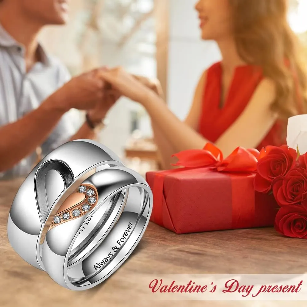 Nobelook Personalized Promise Rings Matching Rings, Custom Couples Rings Set Stainless Steel His & Hers Engagement Rings for Valentines Day Couples Jewelry Wedding Bands