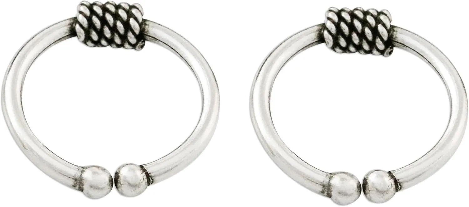 NOVICA Artisan Handmade Sterling Silver Ear Cuffs Pair of Modern Thai Earrings Thailand [0.5 in Diam. 0.1 in W] ' Sleek Braid' Pair