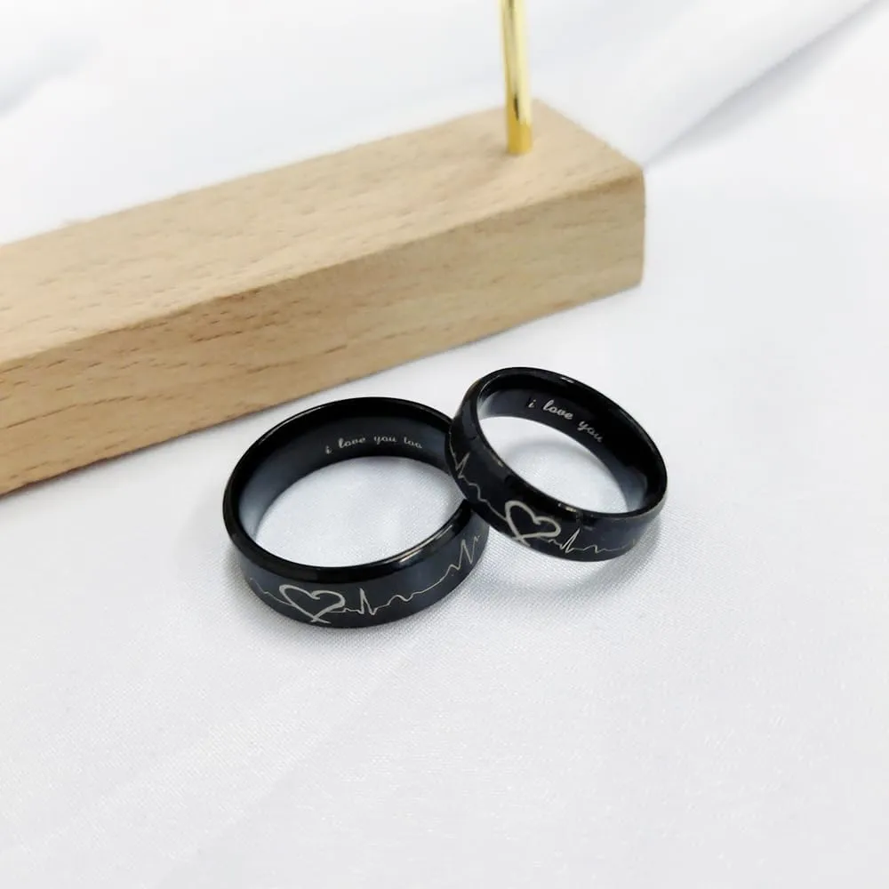 OIDIMS Heartbeat Rings for Couples I Love You Matching Promise Rings Engagement Wedding Bands for Him and Her Boyfriend Girlfriend Lover Anniversary Birthday Stainless Steel Comfort Fit