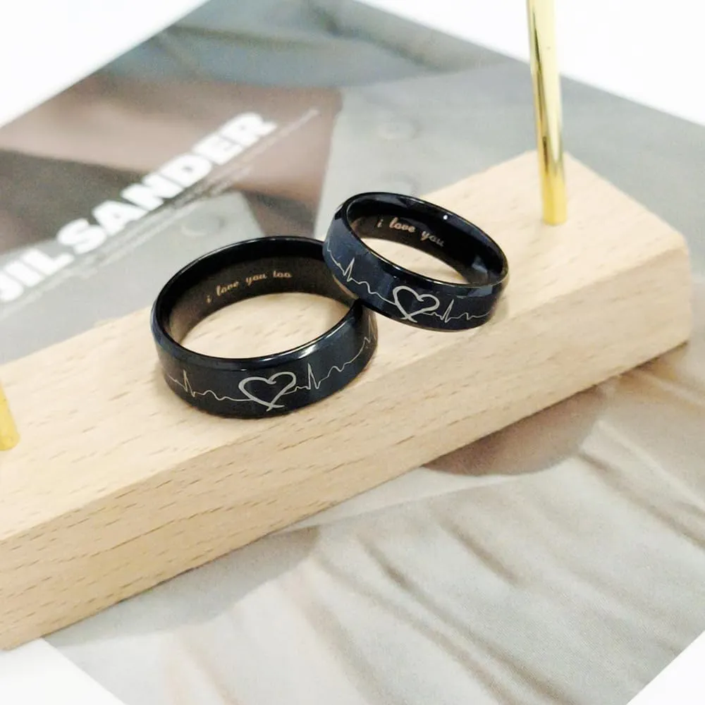 OIDIMS Heartbeat Rings for Couples I Love You Matching Promise Rings Engagement Wedding Bands for Him and Her Boyfriend Girlfriend Lover Anniversary Birthday Stainless Steel Comfort Fit