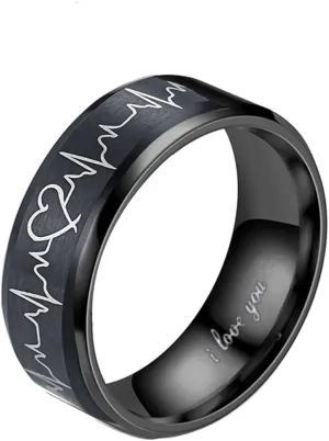 OIDIMS Heartbeat Rings for Couples I Love You Matching Promise Rings Engagement Wedding Bands for Him and Her Boyfriend Girlfriend Lover Anniversary Birthday Stainless Steel Comfort Fit