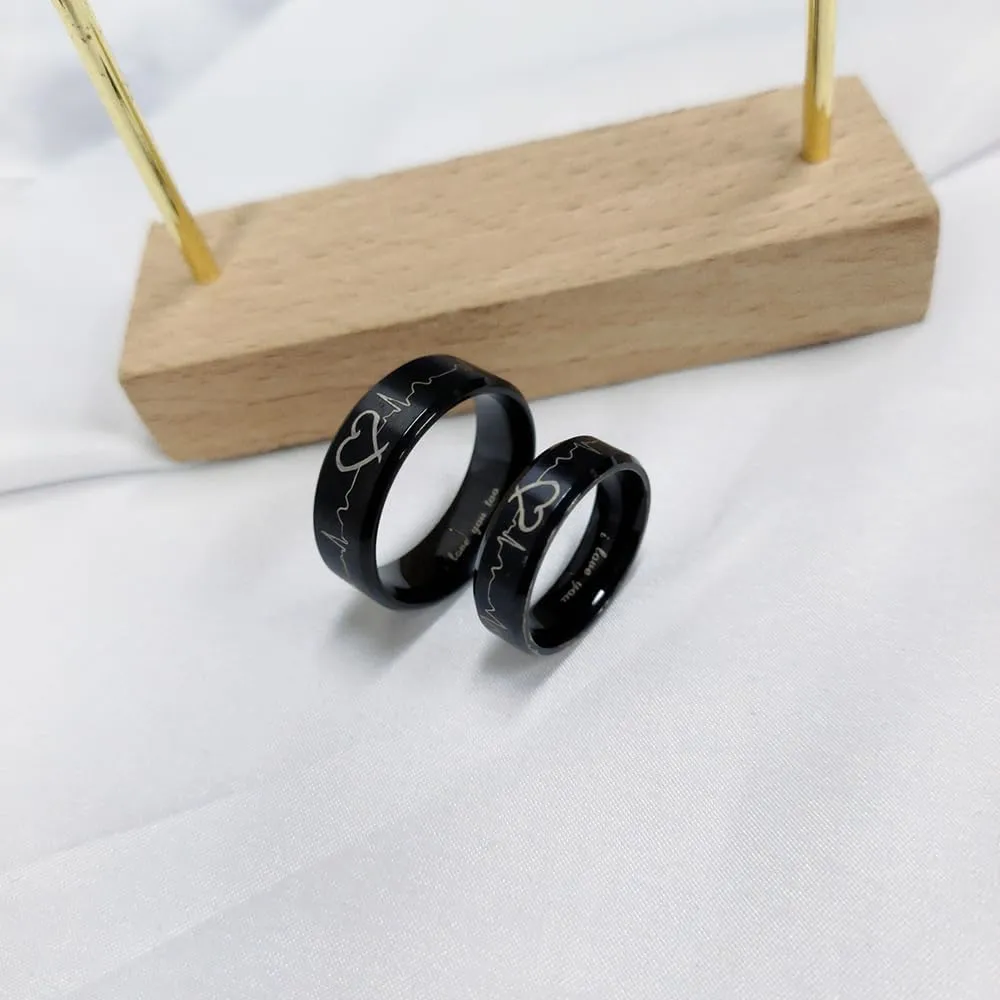 OIDIMS Heartbeat Rings for Couples I Love You Matching Promise Rings Engagement Wedding Bands for Him and Her Boyfriend Girlfriend Lover Anniversary Birthday Stainless Steel Comfort Fit