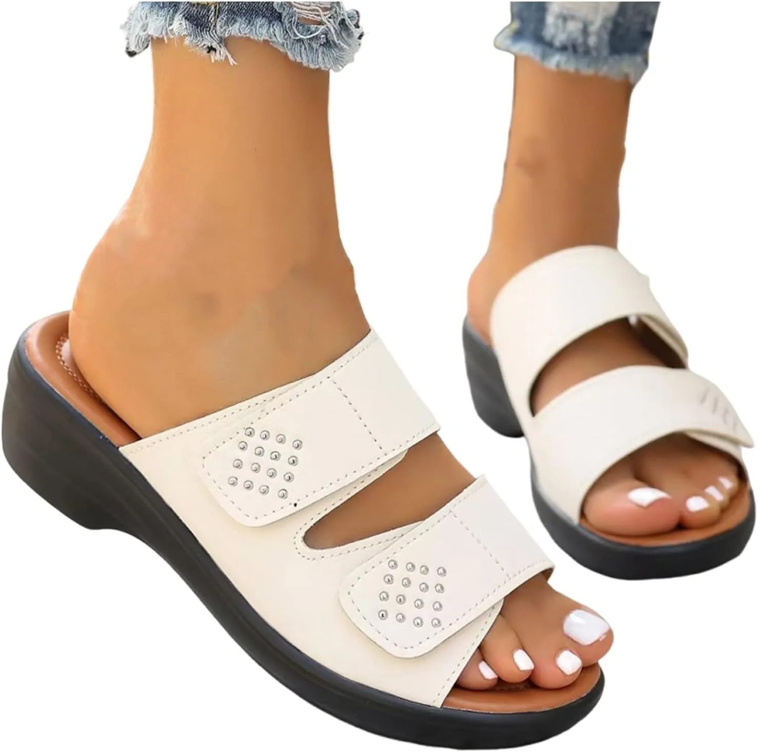 Orthopedic Sandals For Women Arch Support Walking Sandals Two Straps Wedge Sandals Bohemian Comfortable Outdoor Shoes