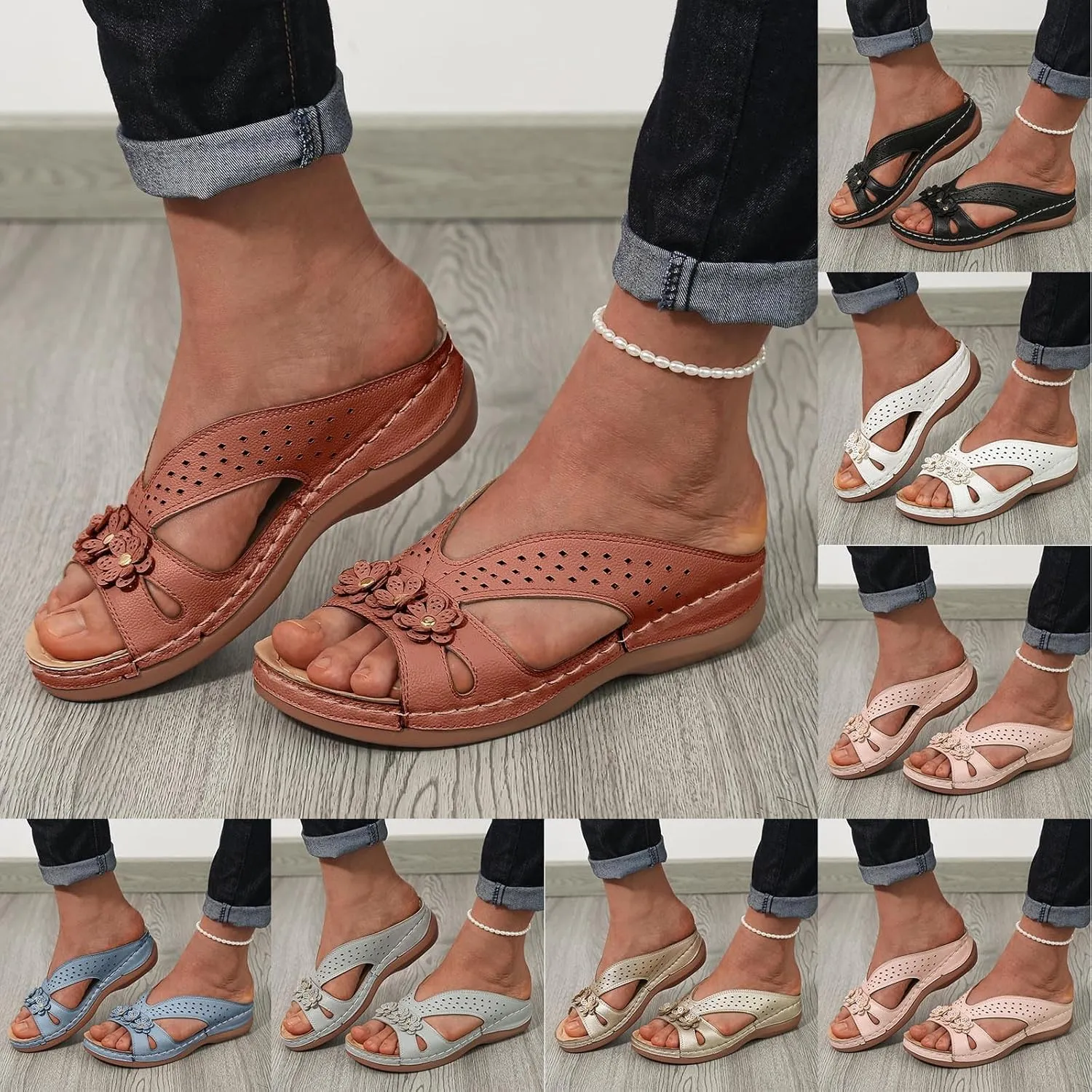 Orthopedic Sandals for Women: Slip On Dressy Summer Comfortable Slides Walking Sandals Lightweight Memory Foam Platform Shoes