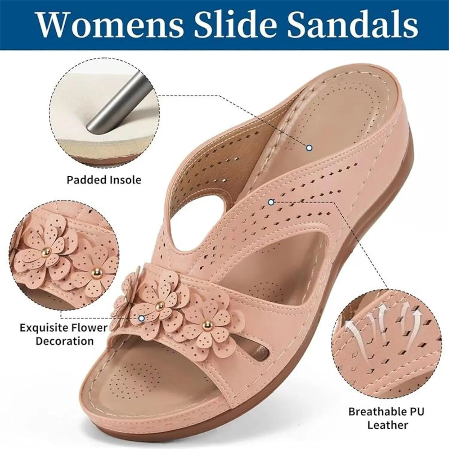 Orthopedic Sandals for Women: Slip On Dressy Summer Comfortable Slides Walking Sandals Lightweight Memory Foam Platform Shoes