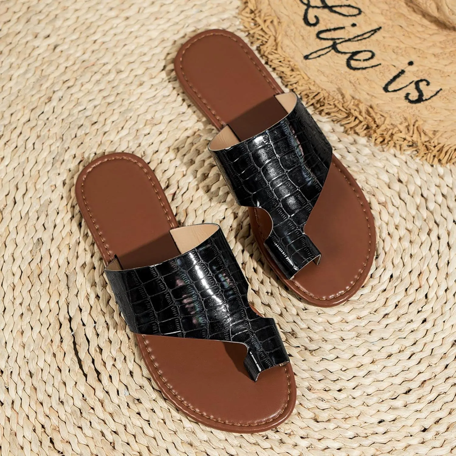 Orthopedic Sandals for Women Split-Toe Flat Slide Slippers Arch Support Flip Flop Sandals Summer Comfort Casual Beach Shoes