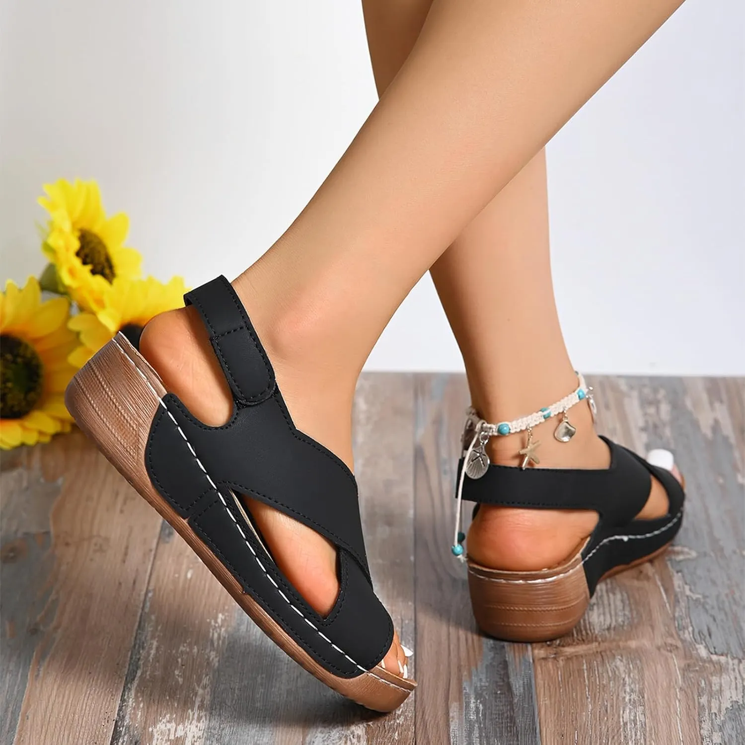 Orthopedic Sandals for Women Summer Arch Support Wedge Sandals, Fashion Cross Strap Open Toe Sandal Comfortable Ankle Strap Flat Casual Outdoor Slip On Slippers