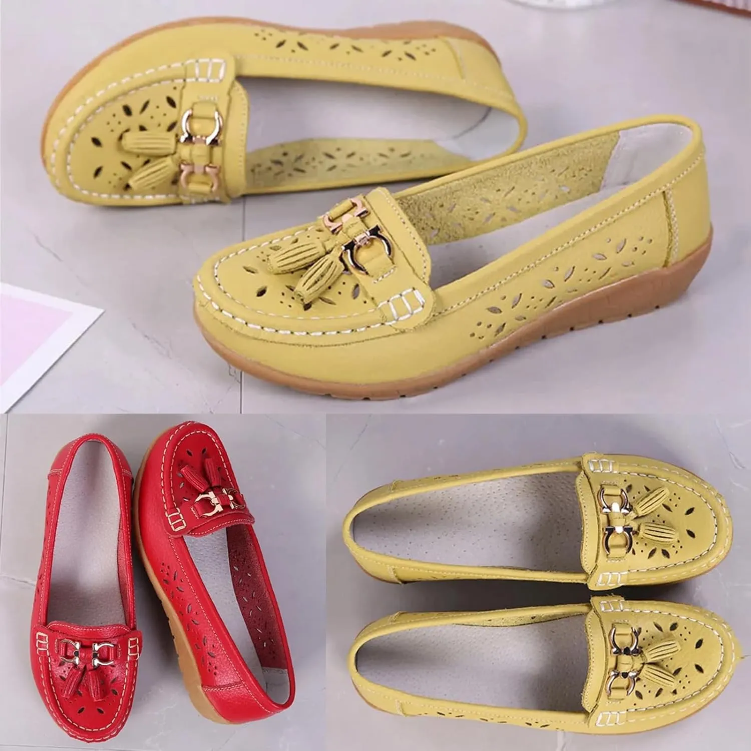 Orthopedic Women Summer Slip On Loafers Breathable Leather Comfortable Walking Shoes for Work Casual Wear