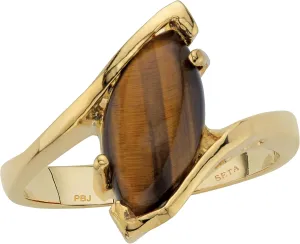 PalmBeach Yellow Gold-plated Marquise Shaped Genuine Brown Tiger's Eye Bypass Ring Sizes 5-10