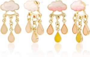 Pandahall 2 Pairs Cute Enamel Cloud Stud Earrings for Women with 925 Sterling Silver Pins, Pink Cloud Weather Raindrops Dangle Drop Earrings Posts for Women Statement Jewelry Gifts
