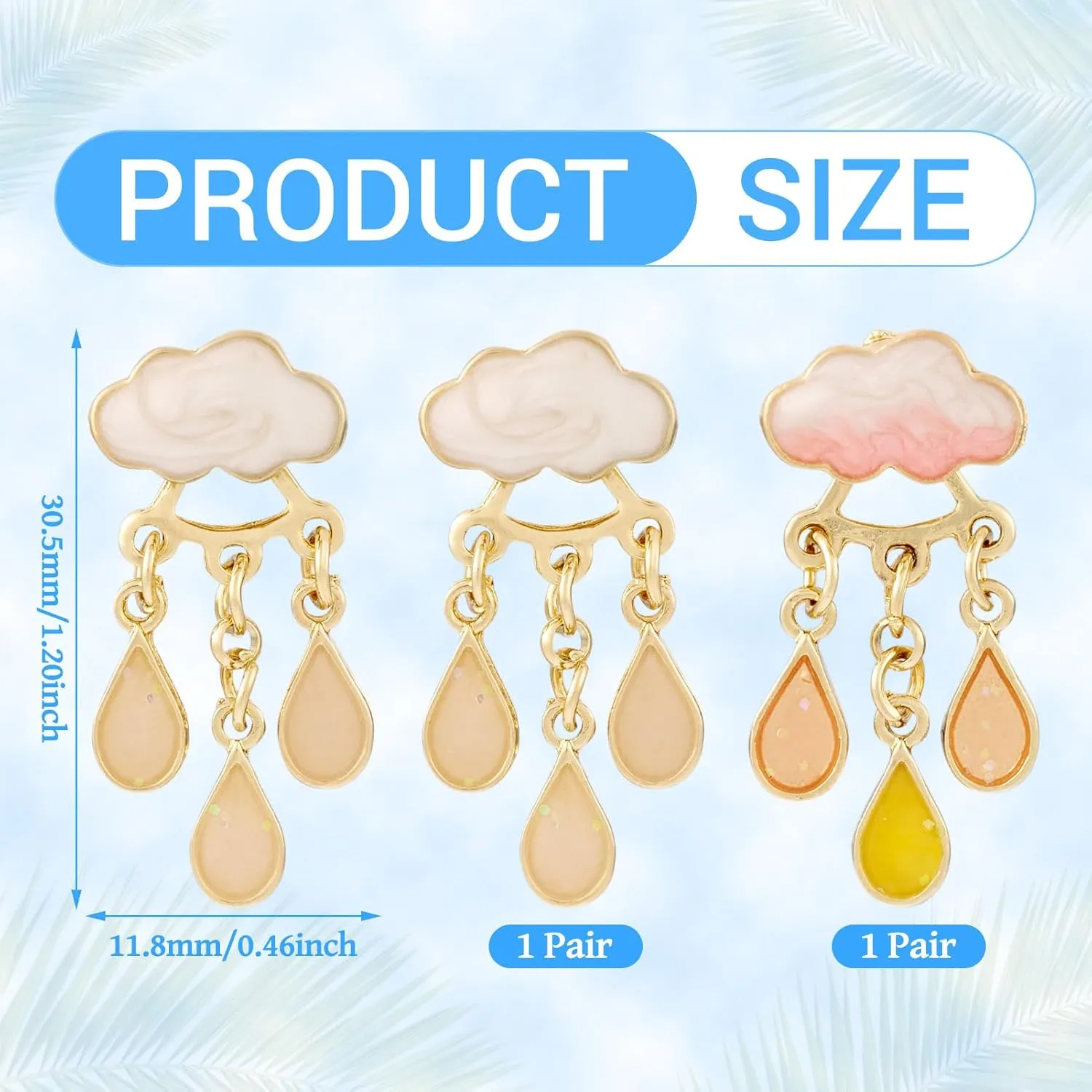 Pandahall 2 Pairs Cute Enamel Cloud Stud Earrings for Women with 925 Sterling Silver Pins, Pink Cloud Weather Raindrops Dangle Drop Earrings Posts for Women Statement Jewelry Gifts