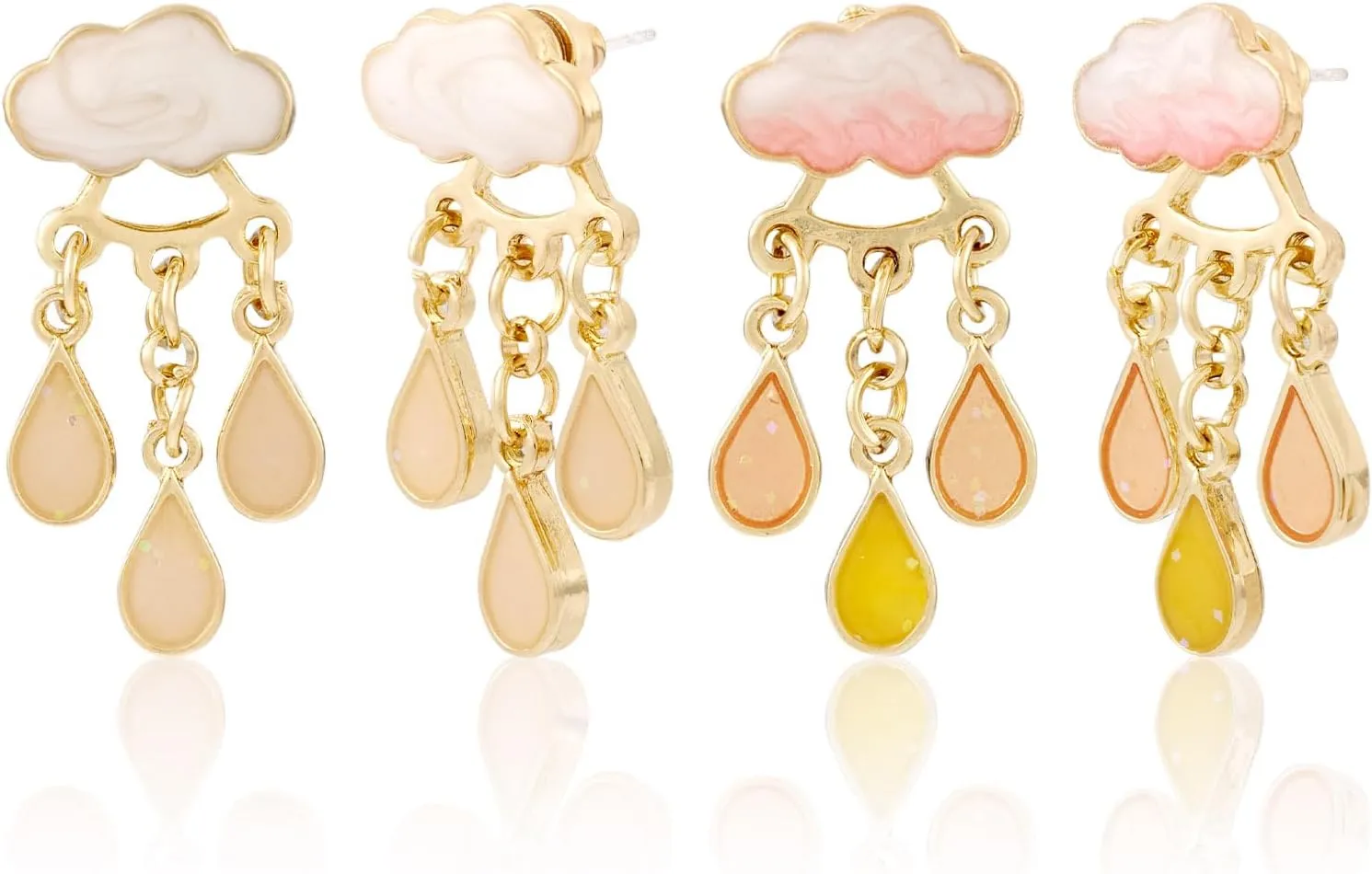 Pandahall 2 Pairs Cute Enamel Cloud Stud Earrings for Women with 925 Sterling Silver Pins, Pink Cloud Weather Raindrops Dangle Drop Earrings Posts for Women Statement Jewelry Gifts