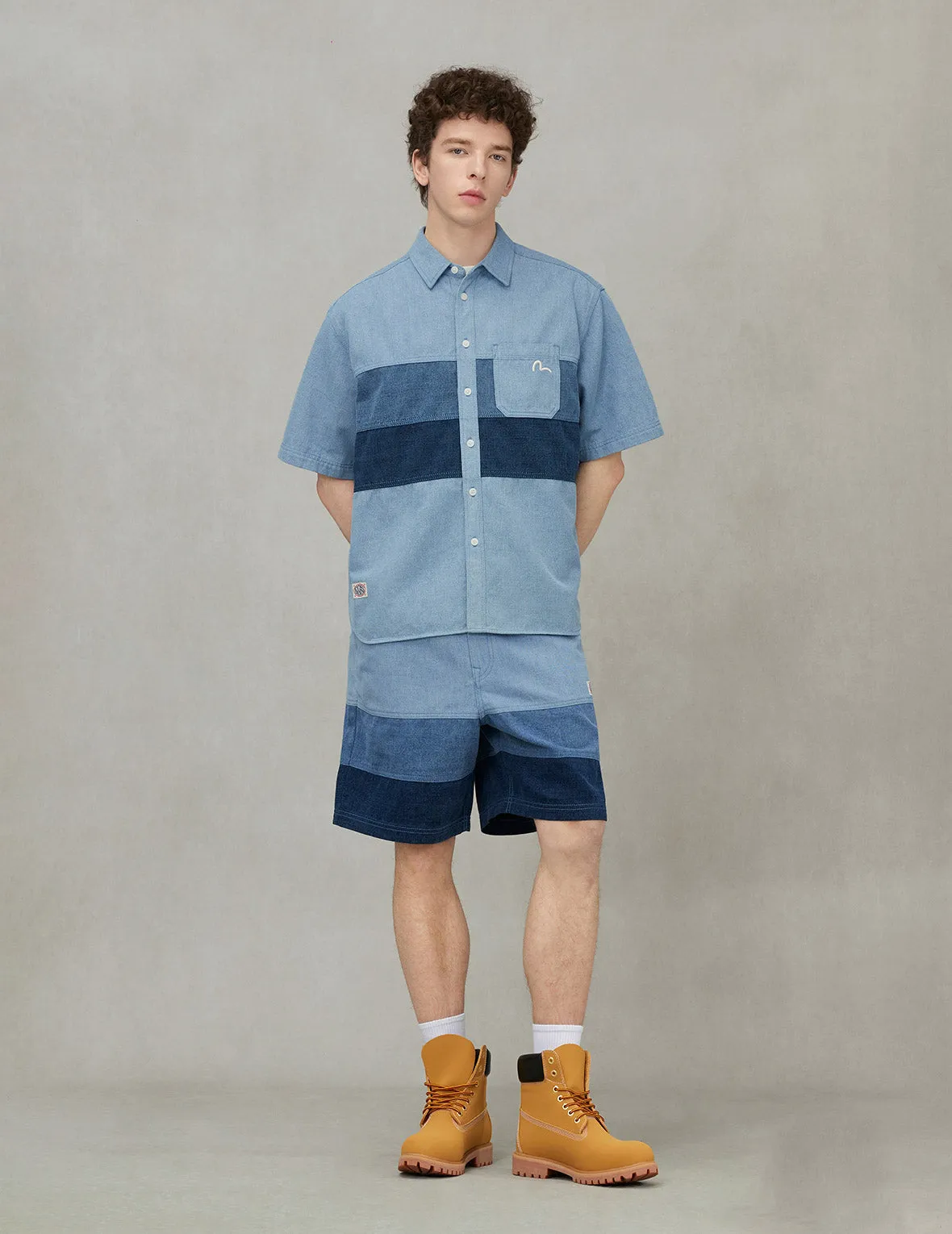 Panel Design Regular Fit Denim Shorts