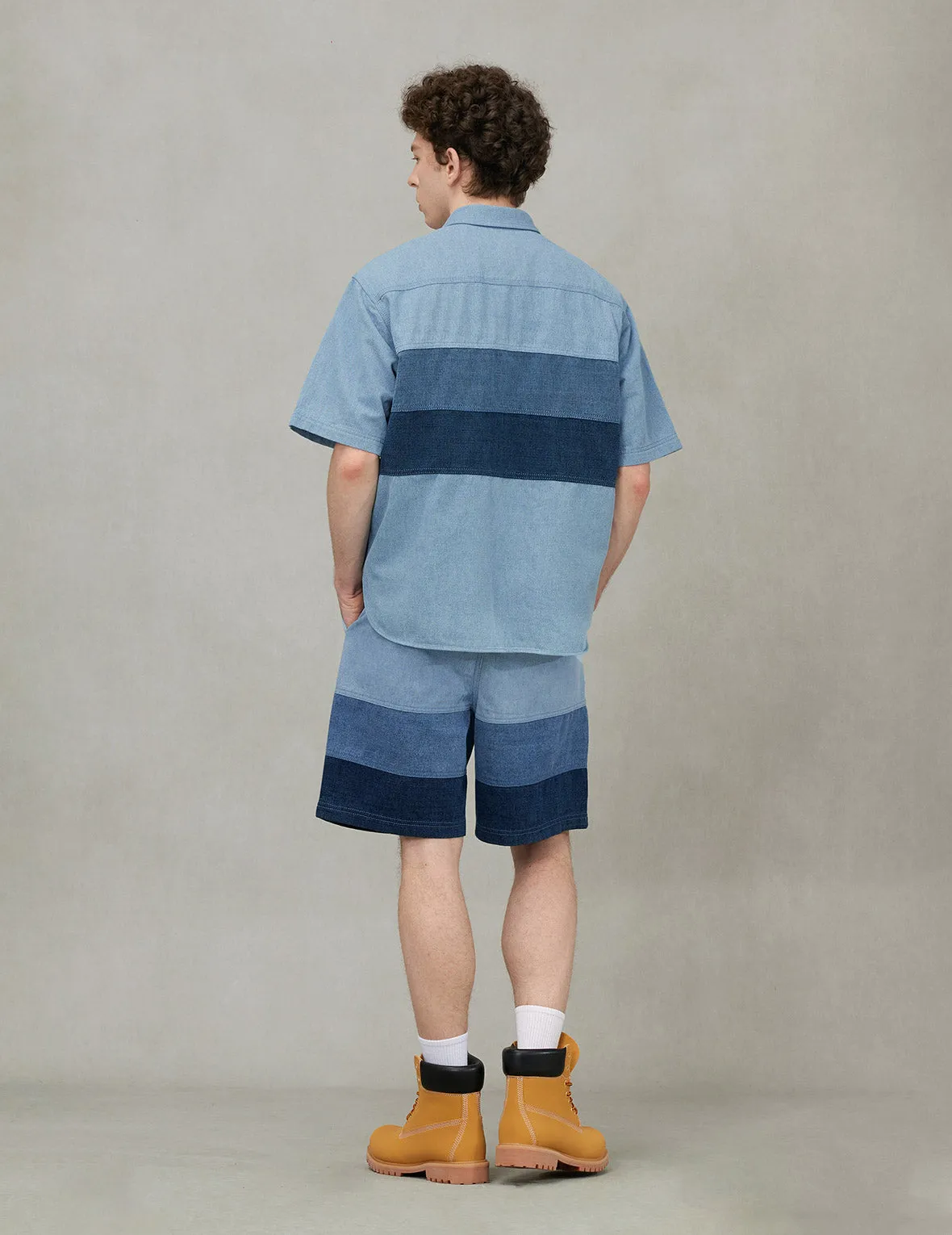 Panel Design Regular Fit Denim Shorts