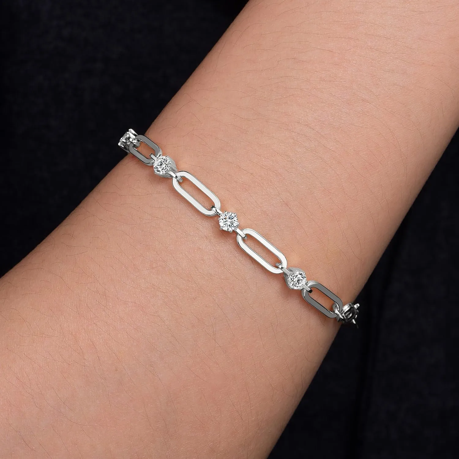 Paperclip Bracelet for Women Couple Bracelets with CZ Chain Strand Jewelry Gift for Girls