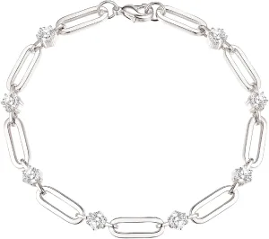 Paperclip Bracelet for Women Couple Bracelets with CZ Chain Strand Jewelry Gift for Girls