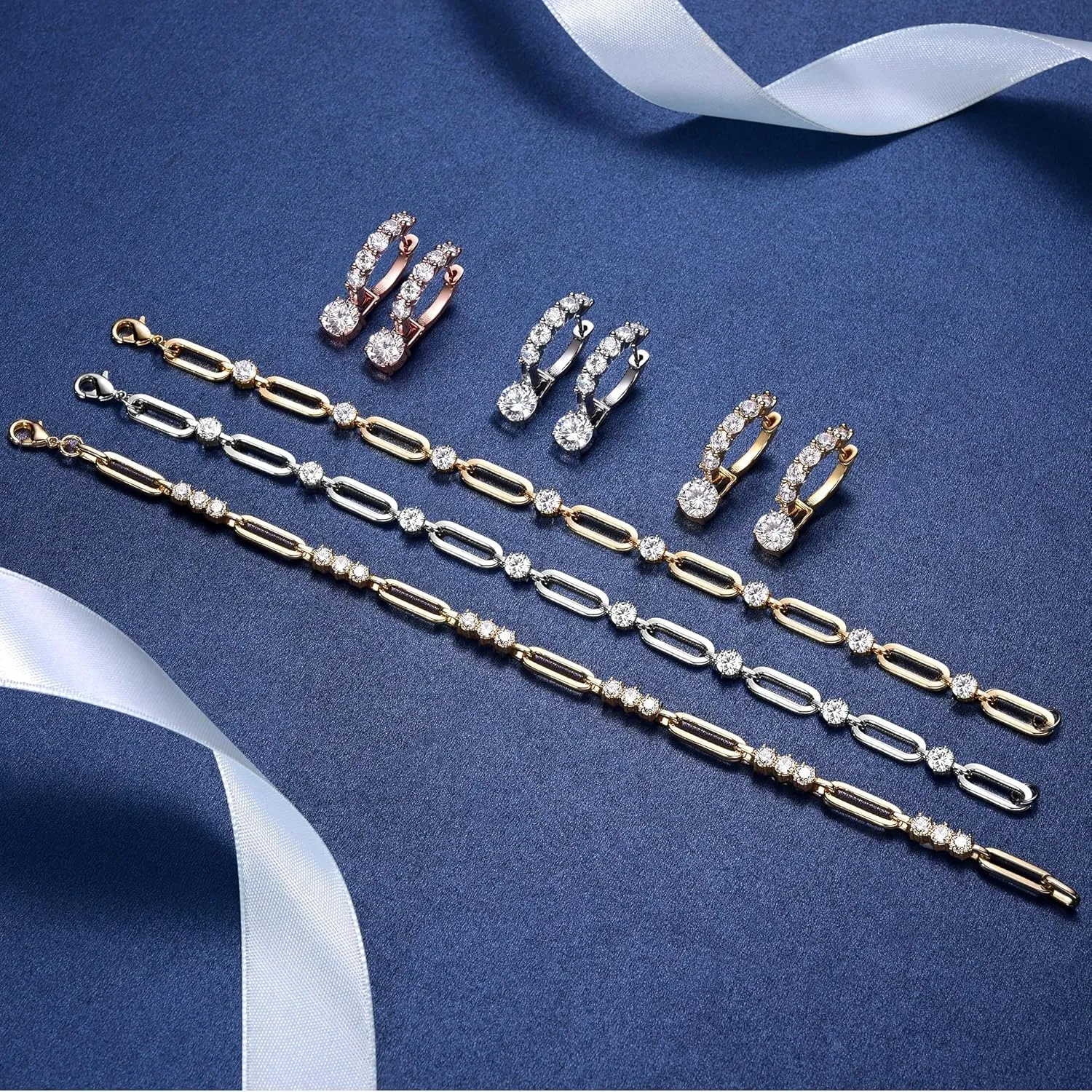 Paperclip Bracelet for Women Couple Bracelets with CZ Chain Strand Jewelry Gift for Girls
