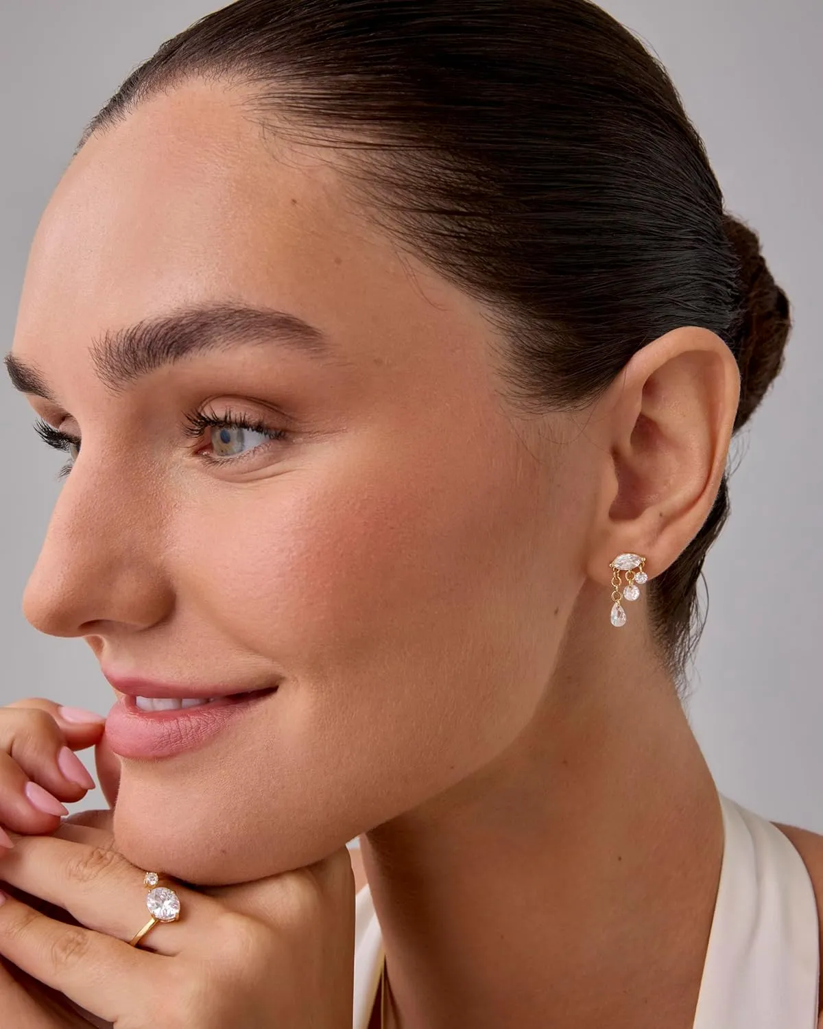 PAVOI 14K Gold Plated Sentimental Dangle Flat Back Earrings for Women | Helix and Cartilage Pearl Cluster Triangle Lotus Pear Marquise Cubic Zirconia Screw Back Earring Pair