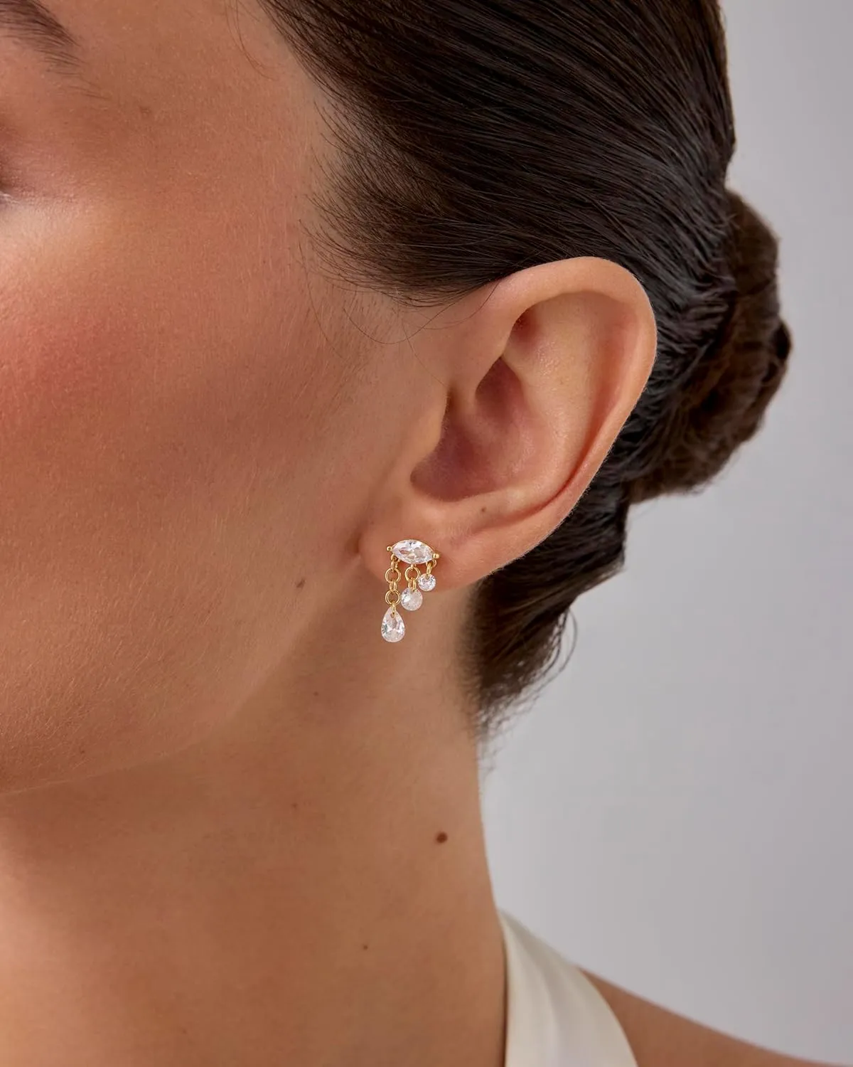 PAVOI 14K Gold Plated Sentimental Dangle Flat Back Earrings for Women | Helix and Cartilage Pearl Cluster Triangle Lotus Pear Marquise Cubic Zirconia Screw Back Earring Pair
